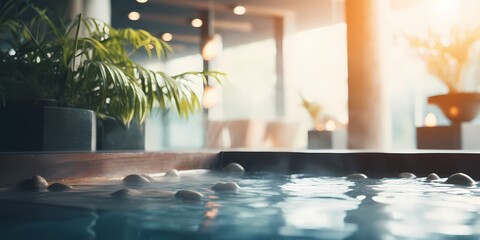 Spa and wellness concept. Close up view of hot tub blurred background - generative ai