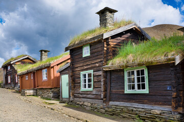 Fototapeta na wymiar Historical wooden houses in the mining town of Røros, Norway