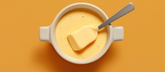 Cup of coffee with cream on the orange background. 3d rendering - obrazy, fototapety, plakaty