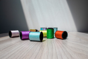 Spools of Thread and Balls of Wool, Close-up. Used in the Textile Industry