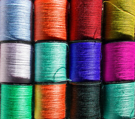 Colorful Fabric Silk Rolls in Textile Industry.