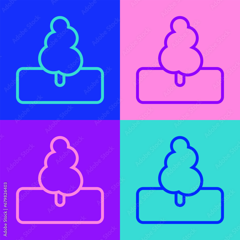 Poster pop art line tree icon isolated on color background. forest symbol. vector