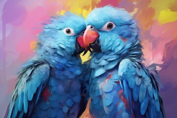 Pretty and Lovely Blue Wavy Parrots Kissing - A Perfect Valentine's Day Friendship Celebration of Love