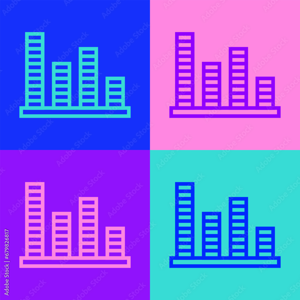 Poster pop art line music equalizer icon isolated on color background. sound wave. audio digital equalizer 