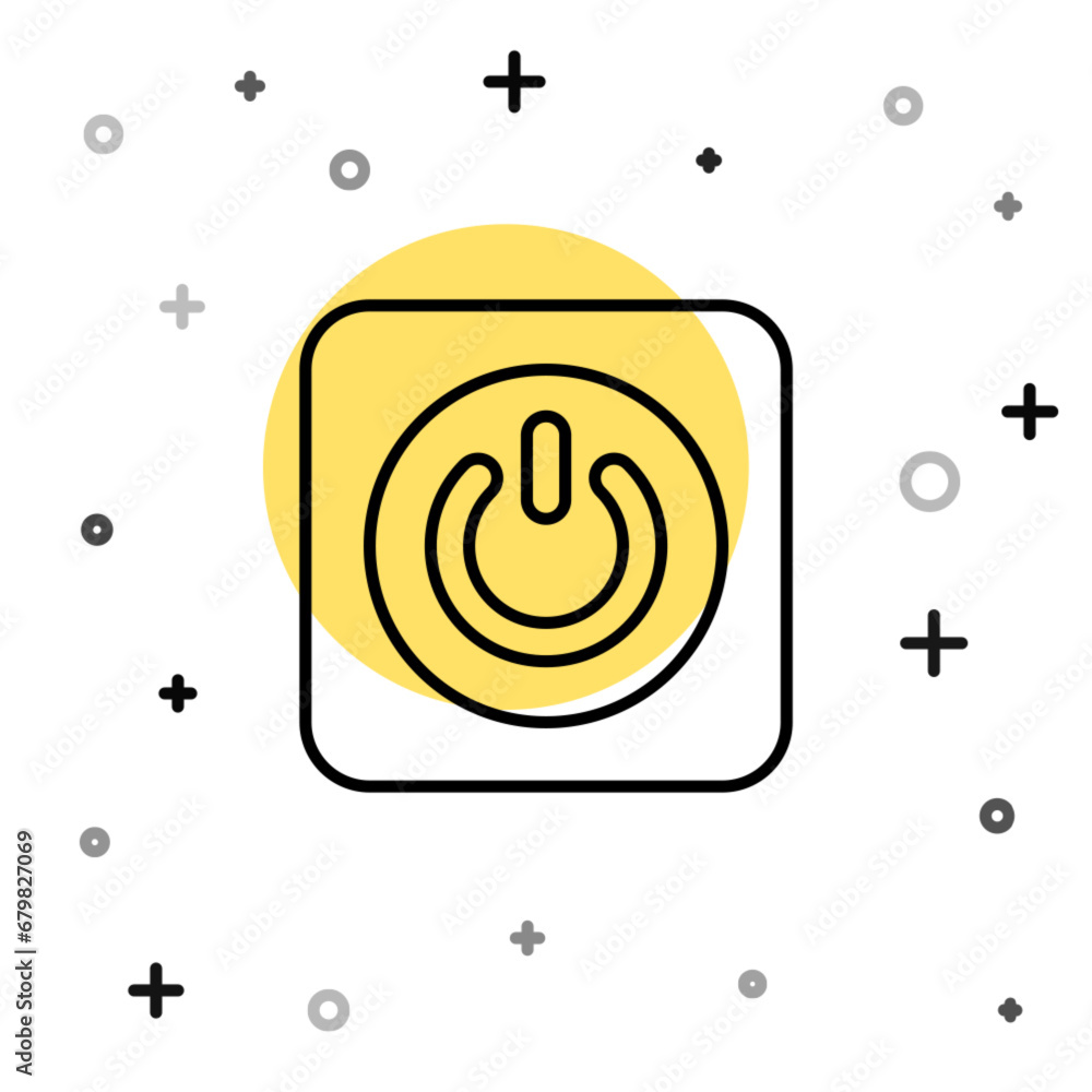 Poster black line power button icon isolated on white background. start sign. random dynamic shapes. vector