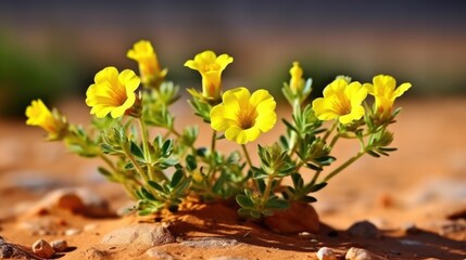 Tribulus Terrestris Flower - Beautiful Small Plant with Yellow Flowers in Namibia's Sossusvlei Region, Perfect for Nature Lovers and Garden Enthusiasts