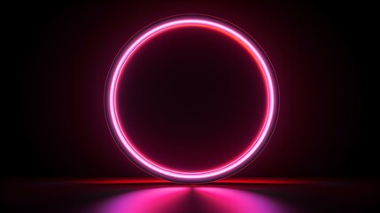 Burgundy Neon Light Circle on a black Background. Futuristic Template for Product Presentation