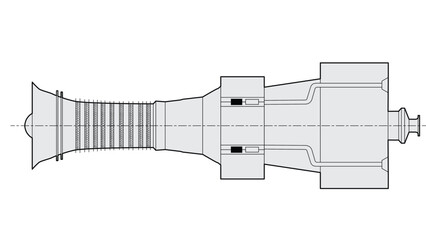 Line drawing showing a grey aero-derivative gas turbine with variable inlet guide vanes © Robot Squirrel 