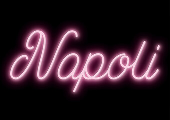 Napoli -city name -  neon tubular writing - pink color - black background changeable to other colors or transparent - ideal for menus, photos, boxes, advertising, presentations - obrazy, fototapety, plakaty