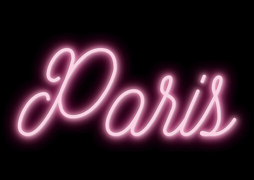 Paris - city name -  neon tubular writing - pink color - black background changeable to other colors or transparent - ideal for menus, photos, boxes, advertising, presentations