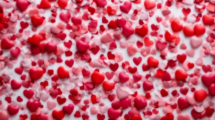 Sweet Love: A Whimsical Display of Red and Pink Hearts on a Clean, White Canvas