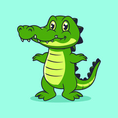 Obraz premium Vector Art of cute crocodile standing. Cartoon style Flat icons of animals and nature elements concept