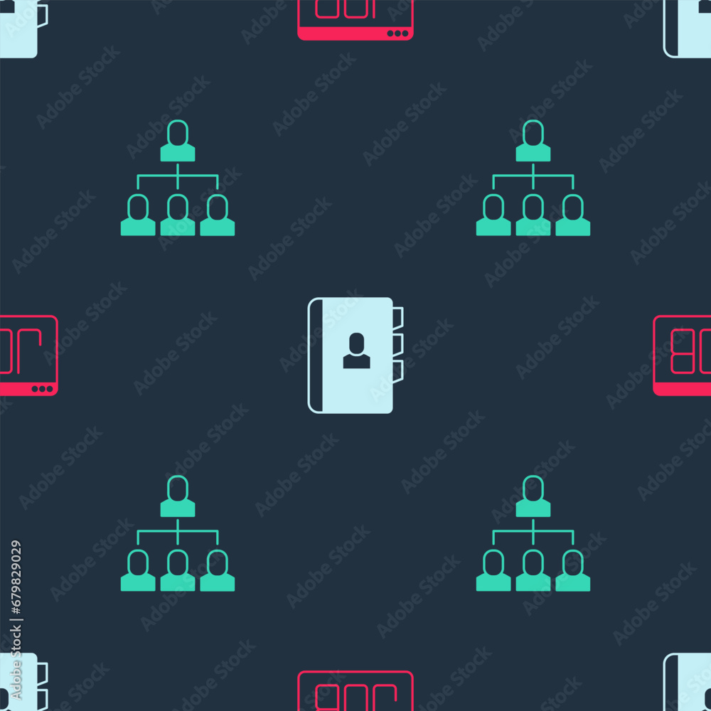 Poster set search job, resume and employee hierarchy on seamless pattern. vector