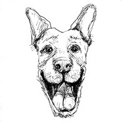 Funny dog black pen sketch