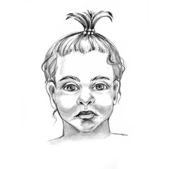 face of a small baby pencil illustration 