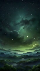 Fototapeta premium Olive green gradient mystical sky with clouds and stars landscape phone background wallpaper, ai generated