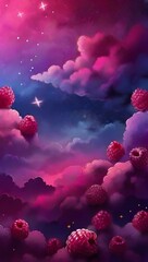 Raspberry pastel pink gradient mystical sky with clouds and stars phone background wallpaper, ai generated