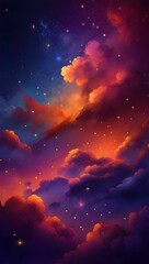 Saffron warm colored gradient mystical sky with clouds and stars phone background wallpaper, ai generated