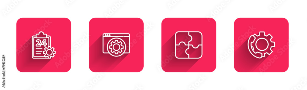 Poster set line checklist with 24 hours service, browser setting, piece of puzzle and telephone support wit