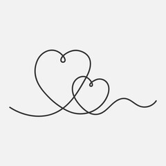 Hearts continuous line drawing. One single line, hands drawn love concept. Symbol of love sketch. Romance valentine. Vector illustration