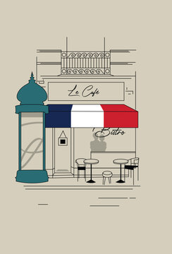 Le Caf&eacute;, Bistro, Paris, France, Building, Architecture With Morris Column Scene