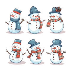 Cute chirstmas comic, set, white background