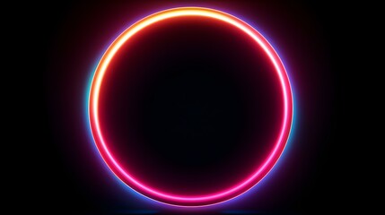 Multicolor Neon Light Circle on a black Background. Futuristic Template for Product Presentation