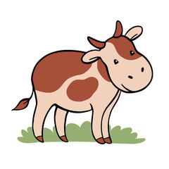 Cow with udder. Cute domestic animal for farm, milk and meat. Child character. Ungulate mammal. Spotted color. Vector cartoon illustration isolated on white background