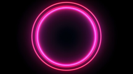 Pink Neon Light Circle on a black Background. Futuristic Template for Product Presentation