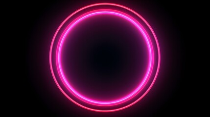 Obraz premium Pink Neon Light Circle on a black Background. Futuristic Template for Product Presentation