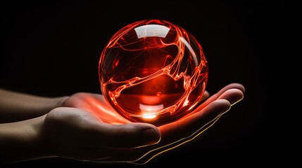 Near up hand holding ruddy and brilliant globe