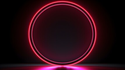 Ruby Neon Light Circle on a black Background. Futuristic Template for Product Presentation