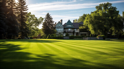 Country Estate Splendor - Green Lawn and Mansion