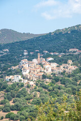 Fototapeta na wymiar Typical village on Corsica, France. View of traditional houses in the inland of Corsica, France