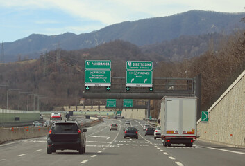 Italian highways with the road sign for the road deviation between the new road called VARIANTE DI...