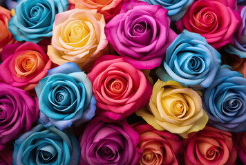 Wall background with pastels colorful roses, pattern