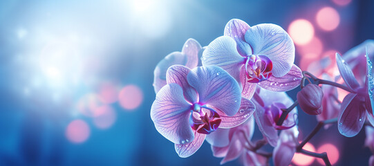 Fototapeta na wymiar white orchid flowers with blue backligh