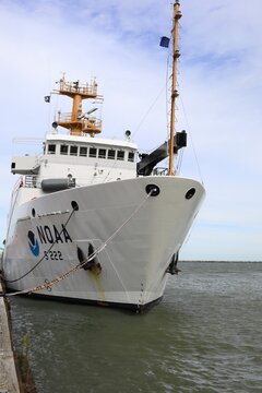 NOAA sonar survey ship. NOAA is a scientific and regulatory agency that forecasts weather, monitors oceanic and atmospheric conditions, and charts the seas floor. Cleveland, Ohio, USA - October 1 