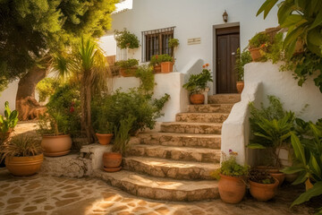 Fototapeta na wymiar Typical house on the island of Ibiza in the Balearic Islands, Spain. Generative AI.