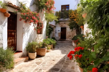 Papier Peint photo Ruelle étroite Typical house on the island of Ibiza in the Balearic Islands, Spain. Generative AI.