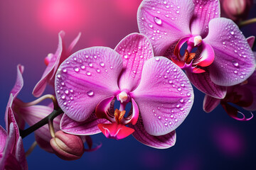 purple orchid flower with water drops on petals