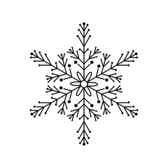 Snowflake vector icon. Snow sign and winter symbol. Black outline snowflake isolated on white background. Concept of holiday, cold weather and frost. Winter design element. Vector illustration