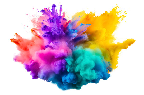 Beautiful swirling colorful smoke. Splash of color drop in water isolated on transparent background, Ink swirling in. Cloud of ink under water. Explosion of colored powder, png