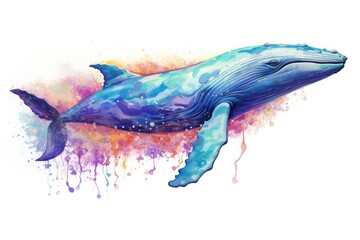 watercolor Whale Humpback whale. Big gray whale Blue whale