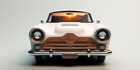 Frontal photo of a classic wooden car. - obrazy, fototapety, plakaty