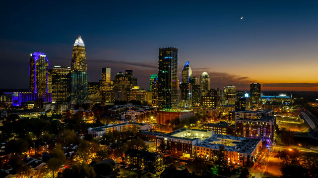 Night Aerial View Of The Queen City, Charlotte North Carolina