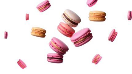  Various colorful of macarons floating on the air isolated on transparent png background © Web