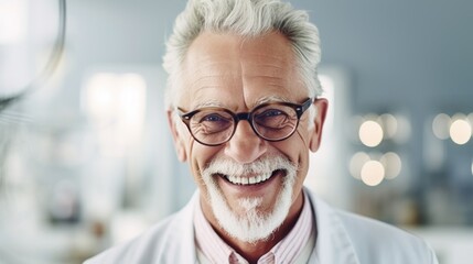 Optician and patient interaction at a clinic, focusing on eye examination.