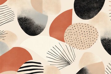 Abstract lithograph minimalist background seamless pattern, japandi wabi sabi, organic, geometric shapes. Generative AI, AI