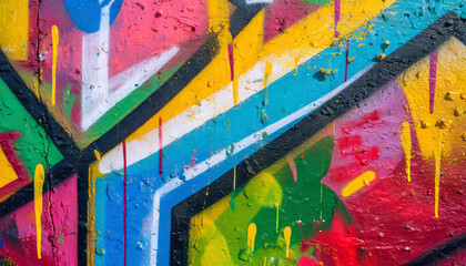 close up of colorful graffiti paint on wall